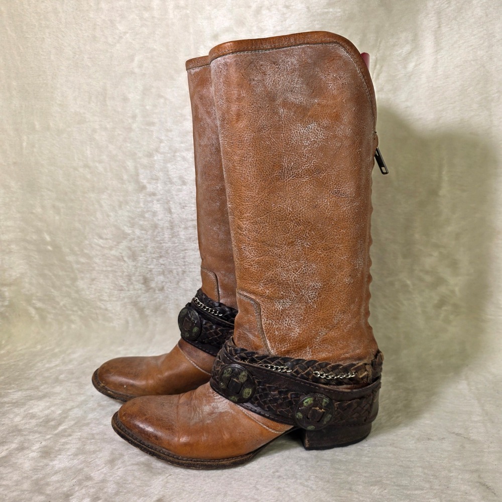Freebird by Steven Breck Boots Brown Distressed Leather Harness Womens 8